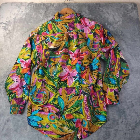 Peaches & Smith Women's M Long Sleeve Abstract Hawiian Button up Vintage Popover - Picture 4 of 9